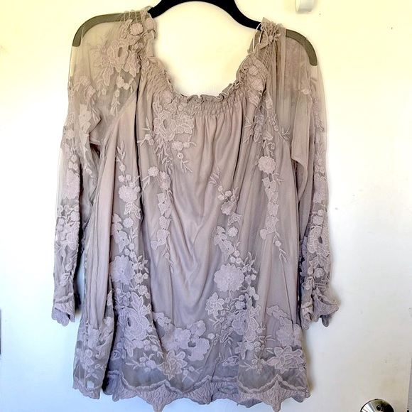 Lacy Lavender lace lined Victorian romance blouse top on or off shoulder options - Picture 1 of 3